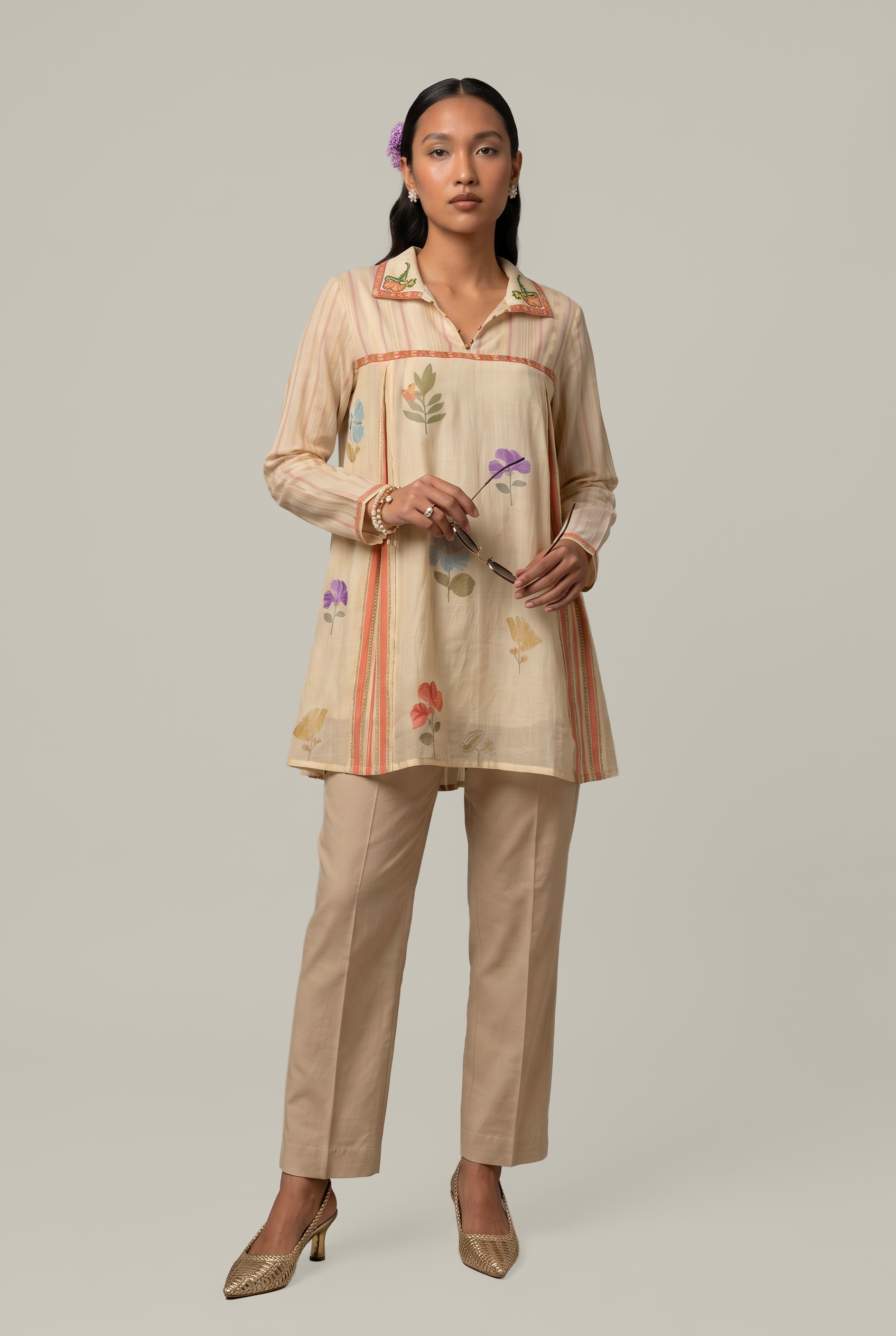Phulkari top - White