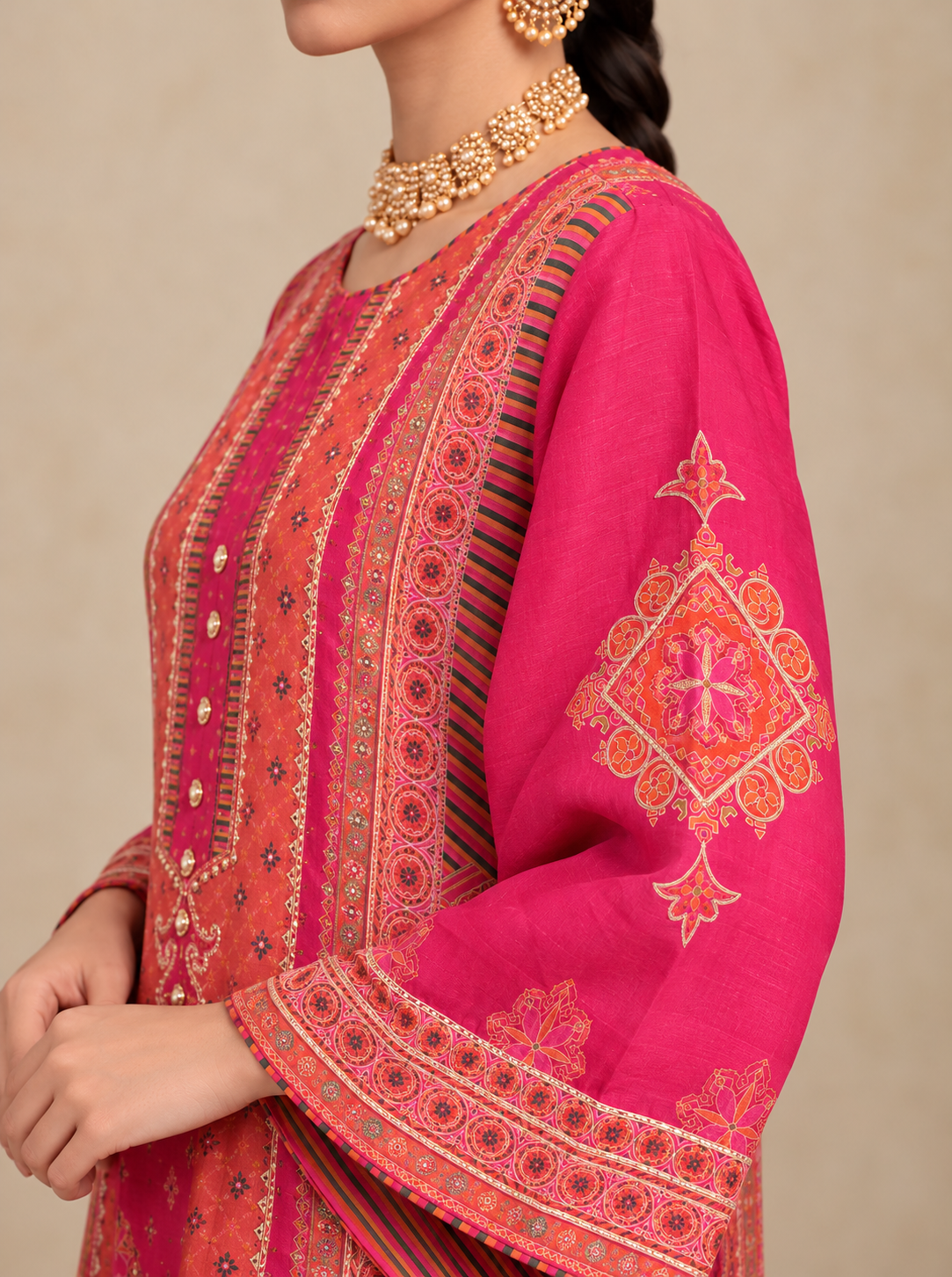 Miraas Embroidered Kurta Set-Pink