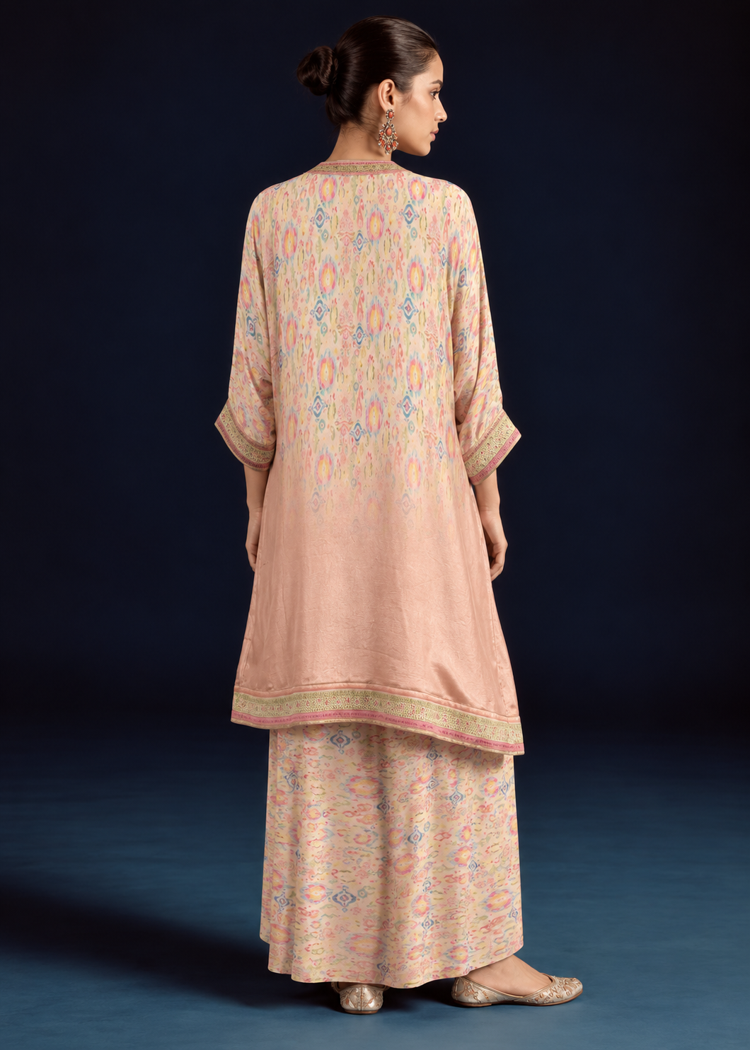 Aroha Ikat-inspired kurta set - Peach/yellow