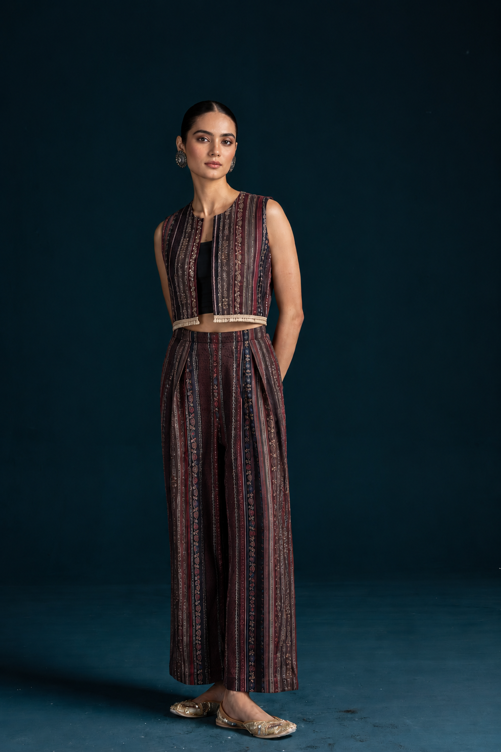 Rekh Kalamkari-inspired Co-ord Set with Jacket - Black