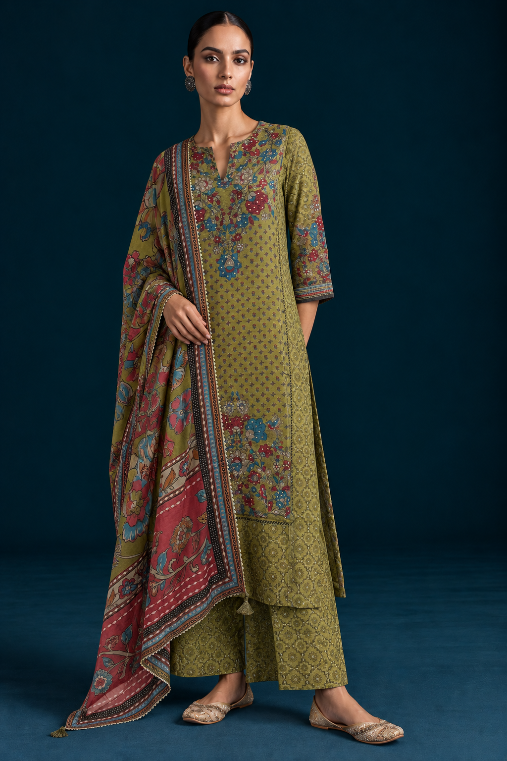 Elaan Kalamkari-inspired Kurta Set-Olive