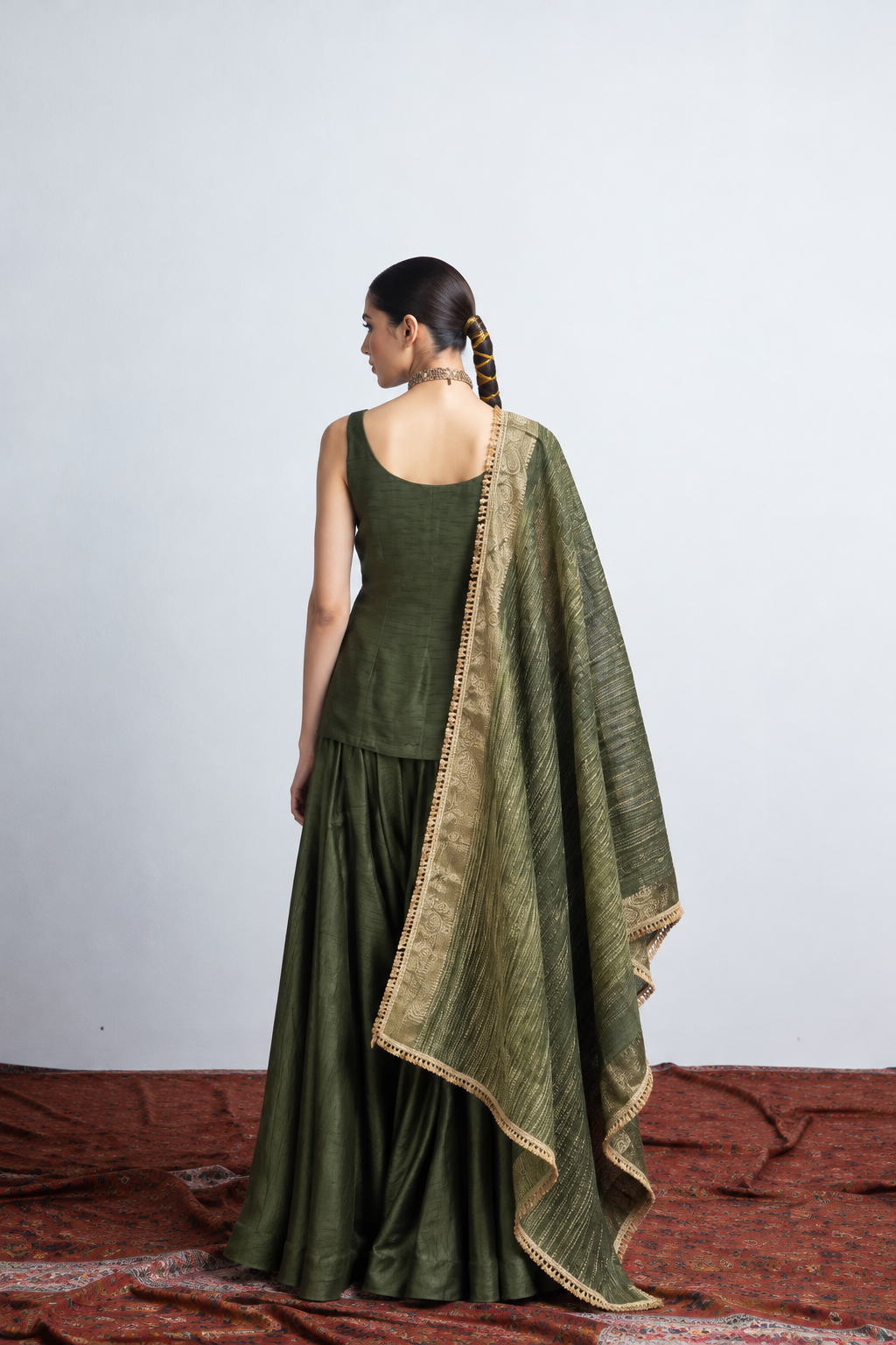 Zehn Kalamkari-inspired kurta set -Olive
