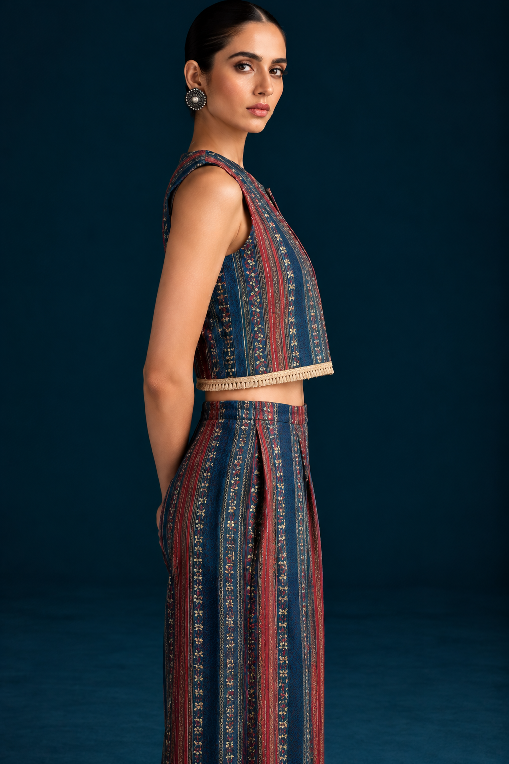 Teela Kalamkari-inspired Co-ord Set with Jacket - Teal