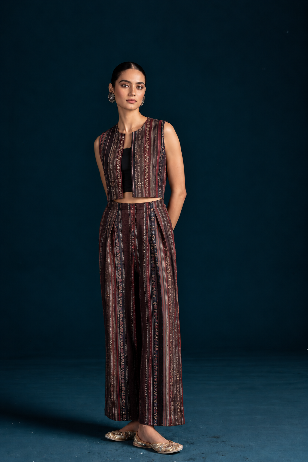 Rekh Kalamkari-inspired Co-ord Set with Jacket - Black