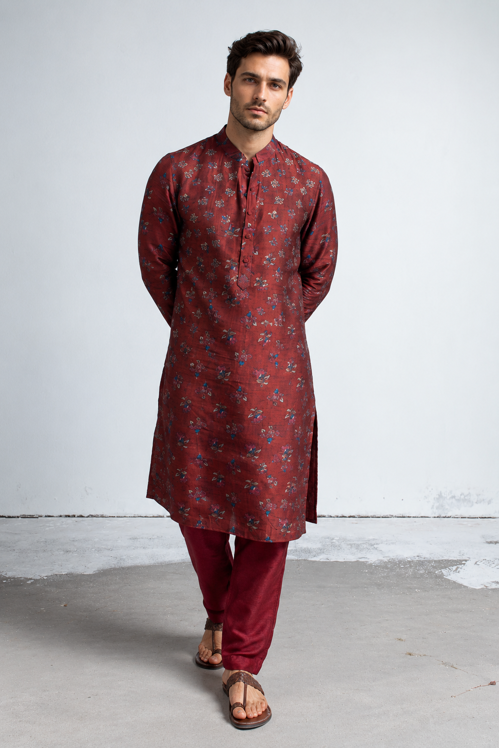 Azaan Kalamkari-inspired kurta - Maroon