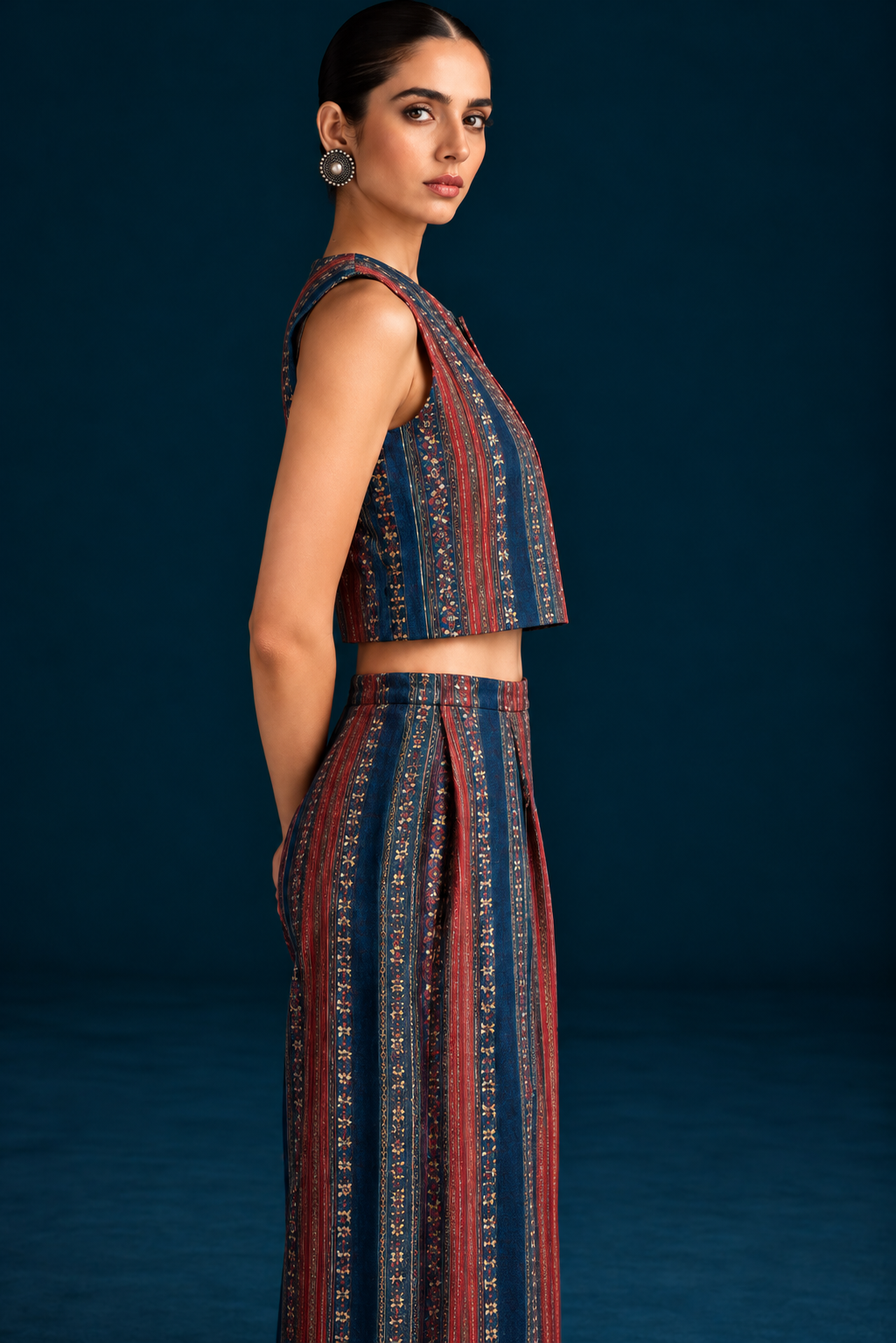 Teela Kalamkari-inspired Co-ord Set with Jacket - Teal