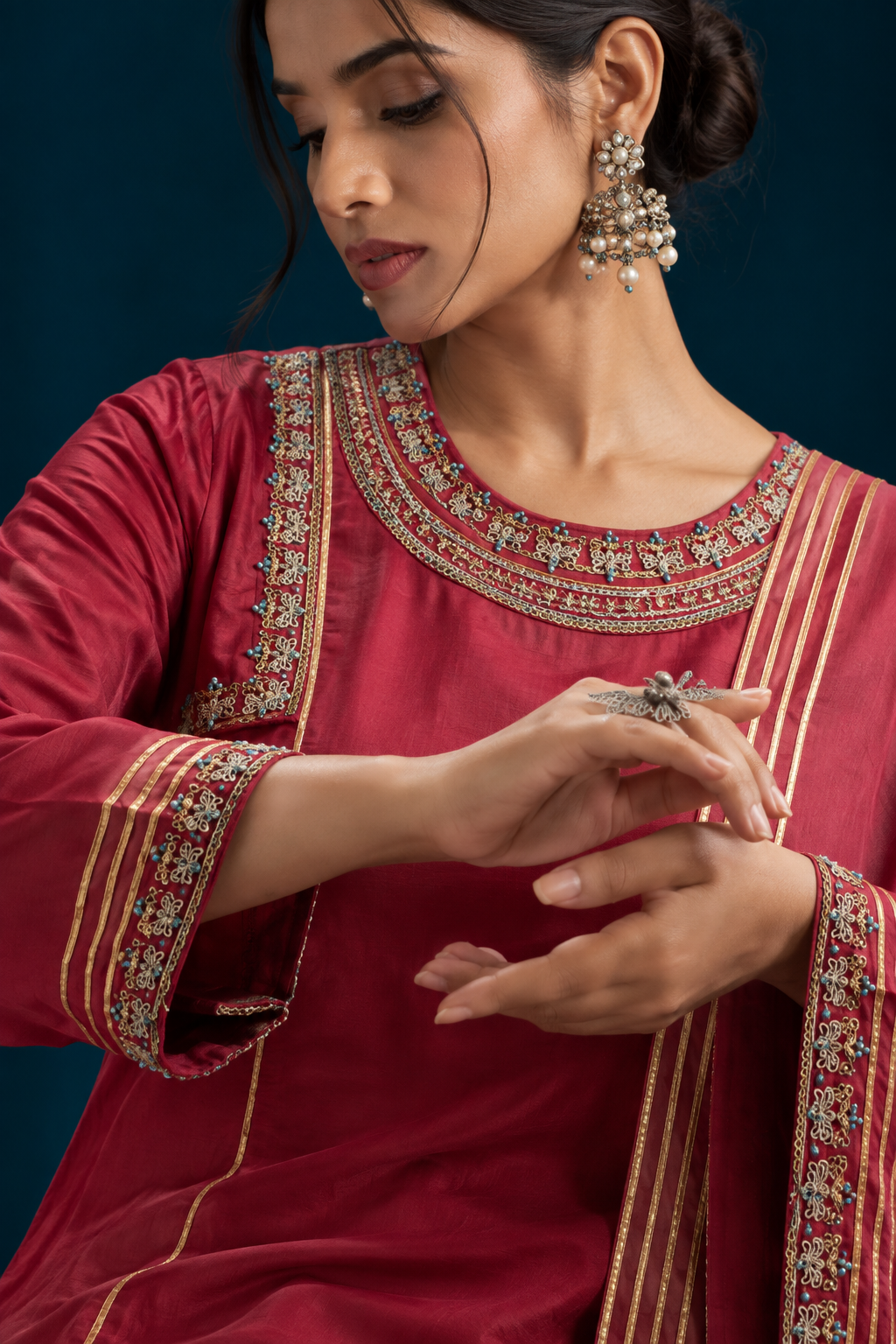 Safa Embroidered Kurta set - Maroon