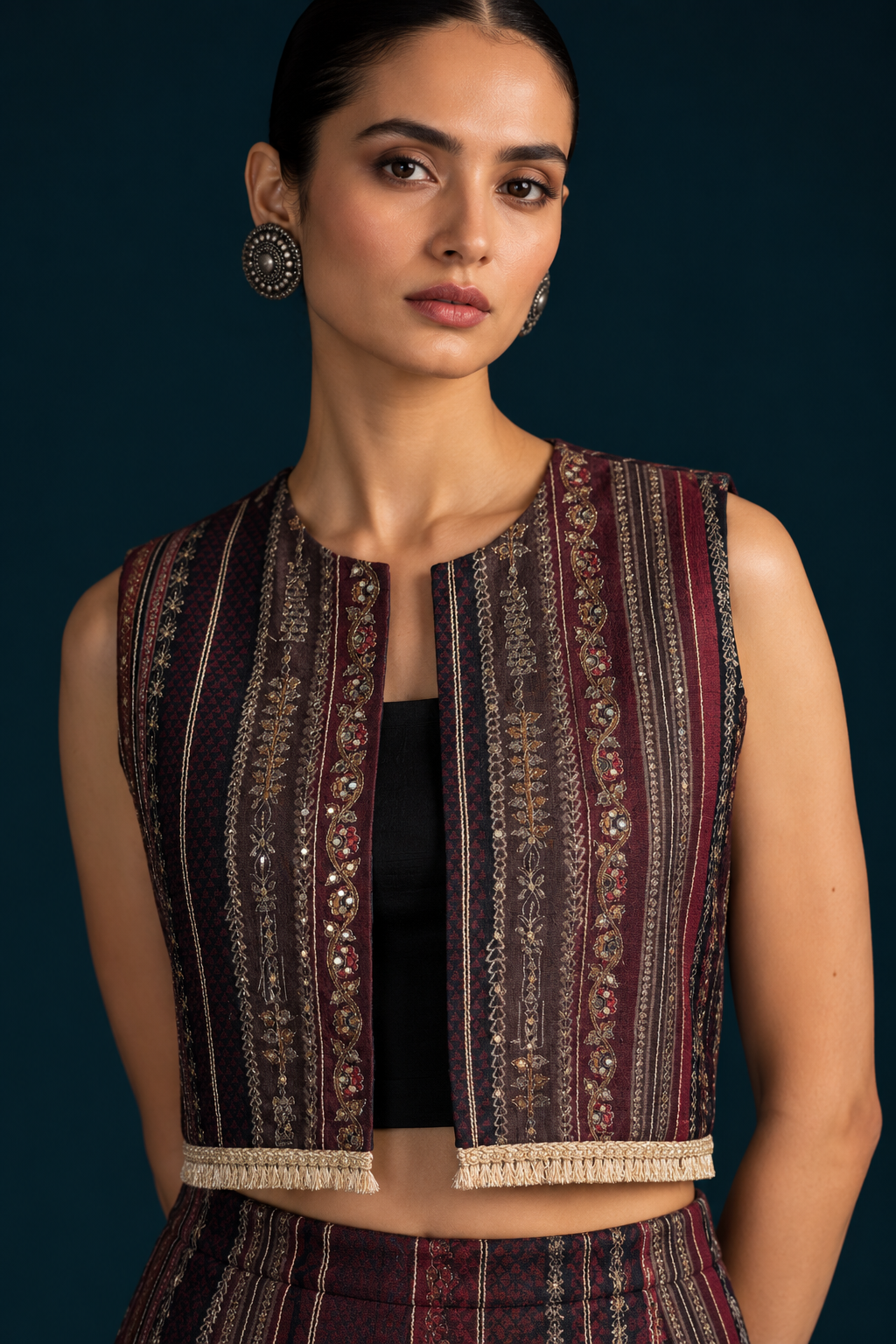 Rekh Kalamkari-inspired Co-ord Set with Jacket - Black