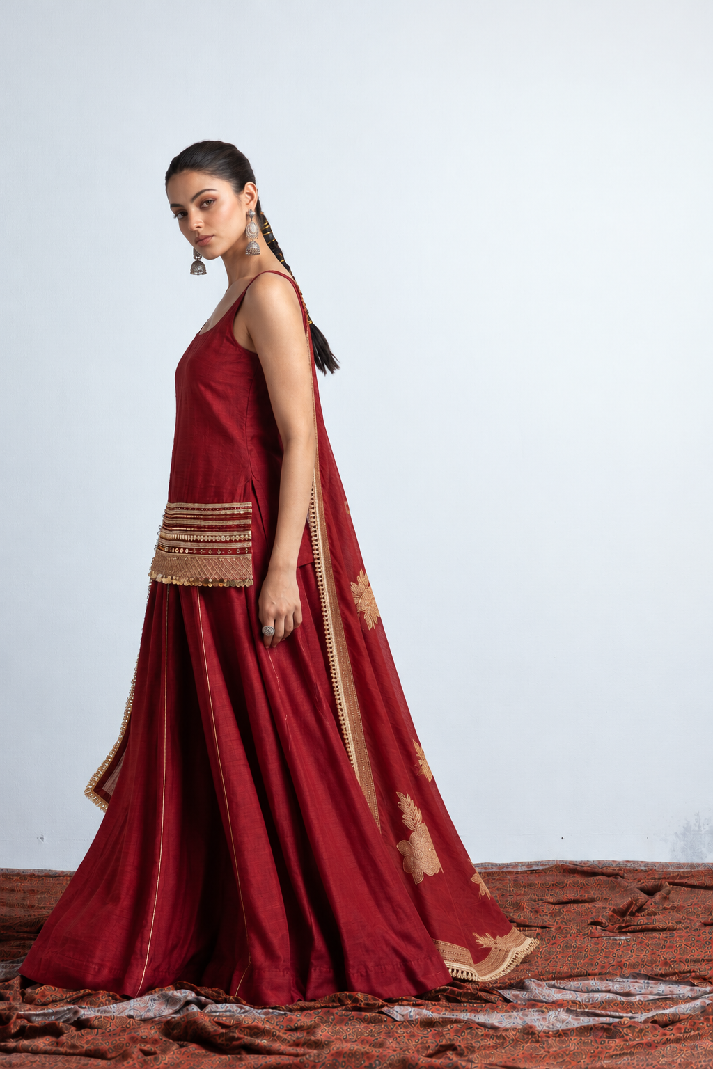Katha Kalamkari-inspired kurta set-Maroon