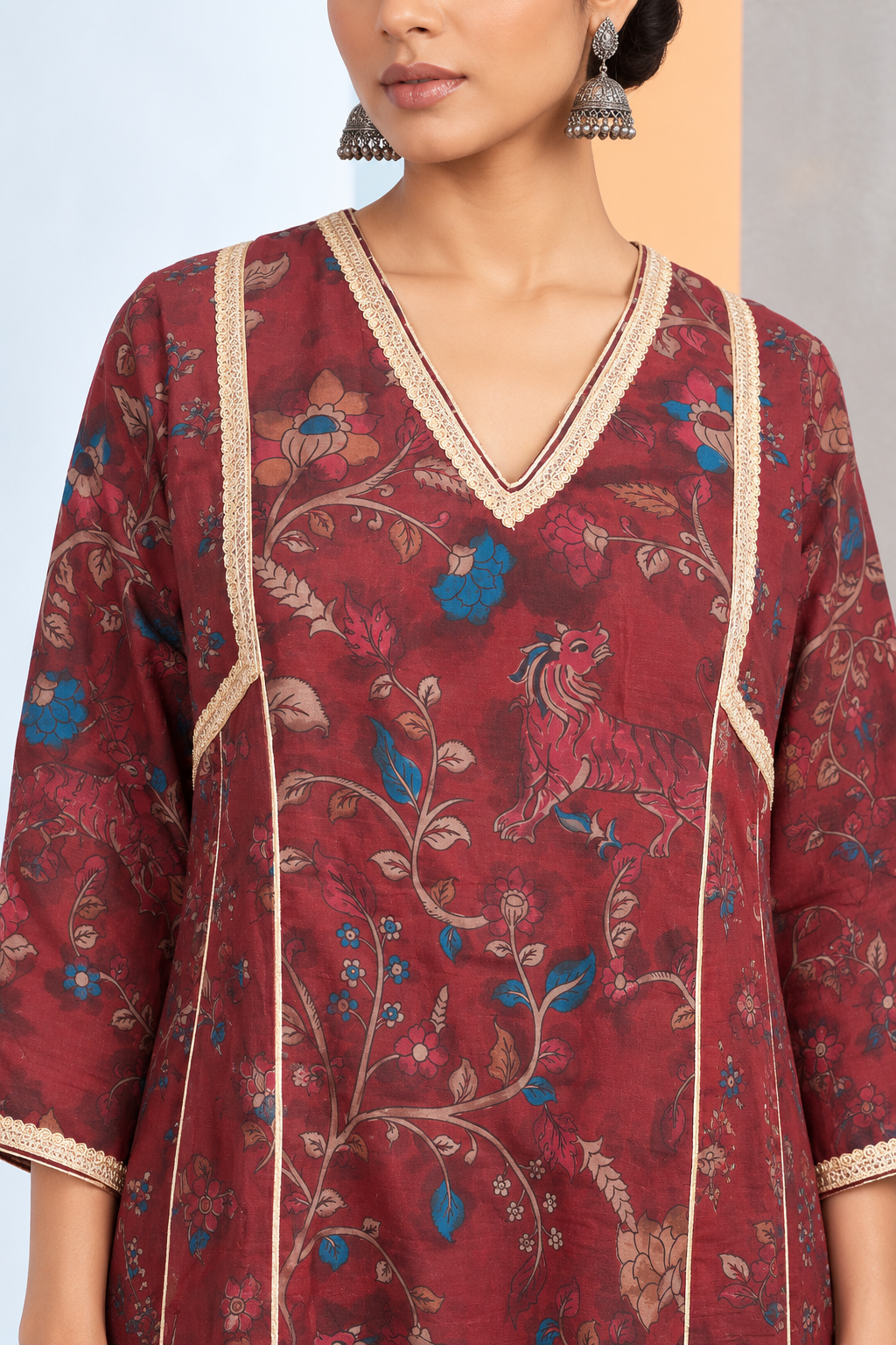 Azal Kalamkari-inspired Kurta Set -Maroon