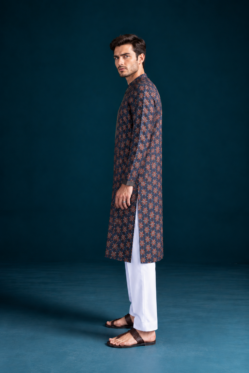 Adaa Ajrakh-Inspired Printed Men's Kurta - Blue