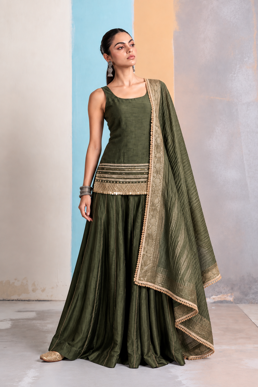 Zehn Kalamkari-inspired kurta set -Olive