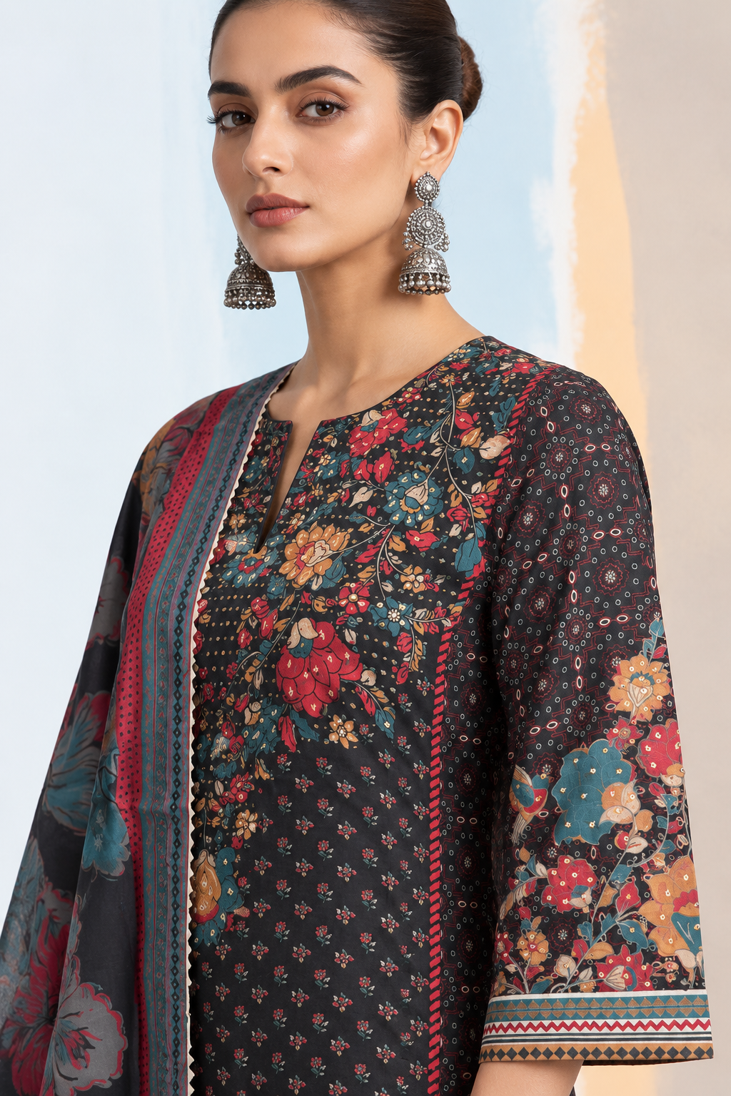 Tavish Kalamkari-inspired Kurta Set-Black