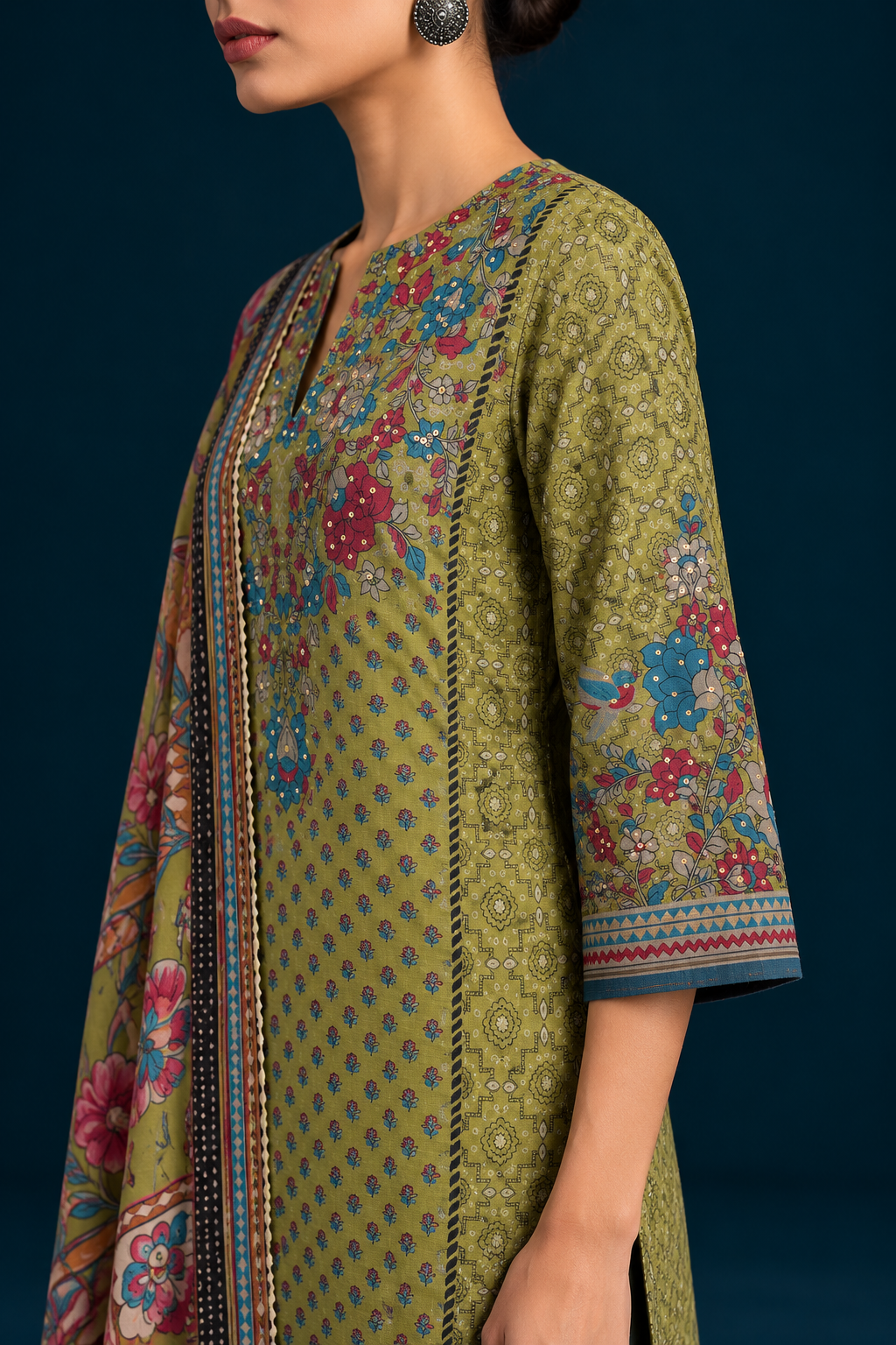 Elaan Kalamkari-inspired Kurta Set-Olive