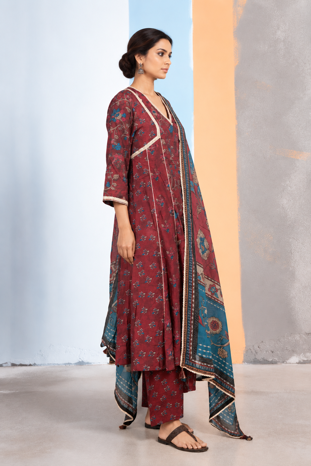 Azal Kalamkari-inspired Kurta Set -Maroon