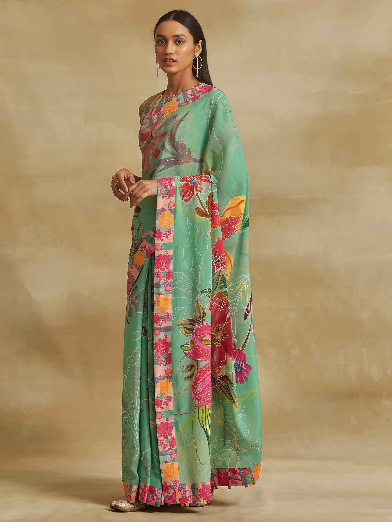 Floral Fantasy Green Saree