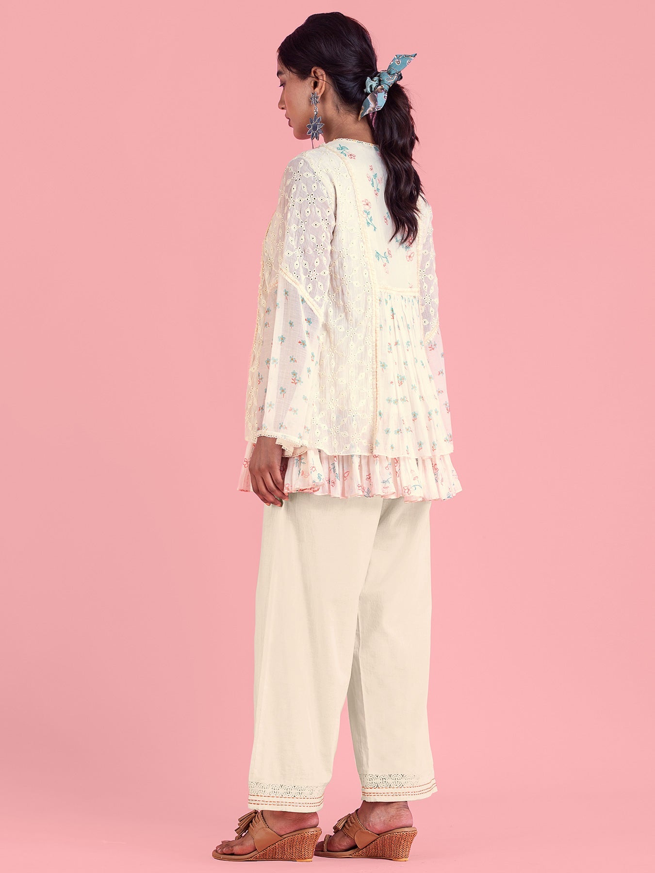 Frozen Off White Layered Top with Flared Sleeves