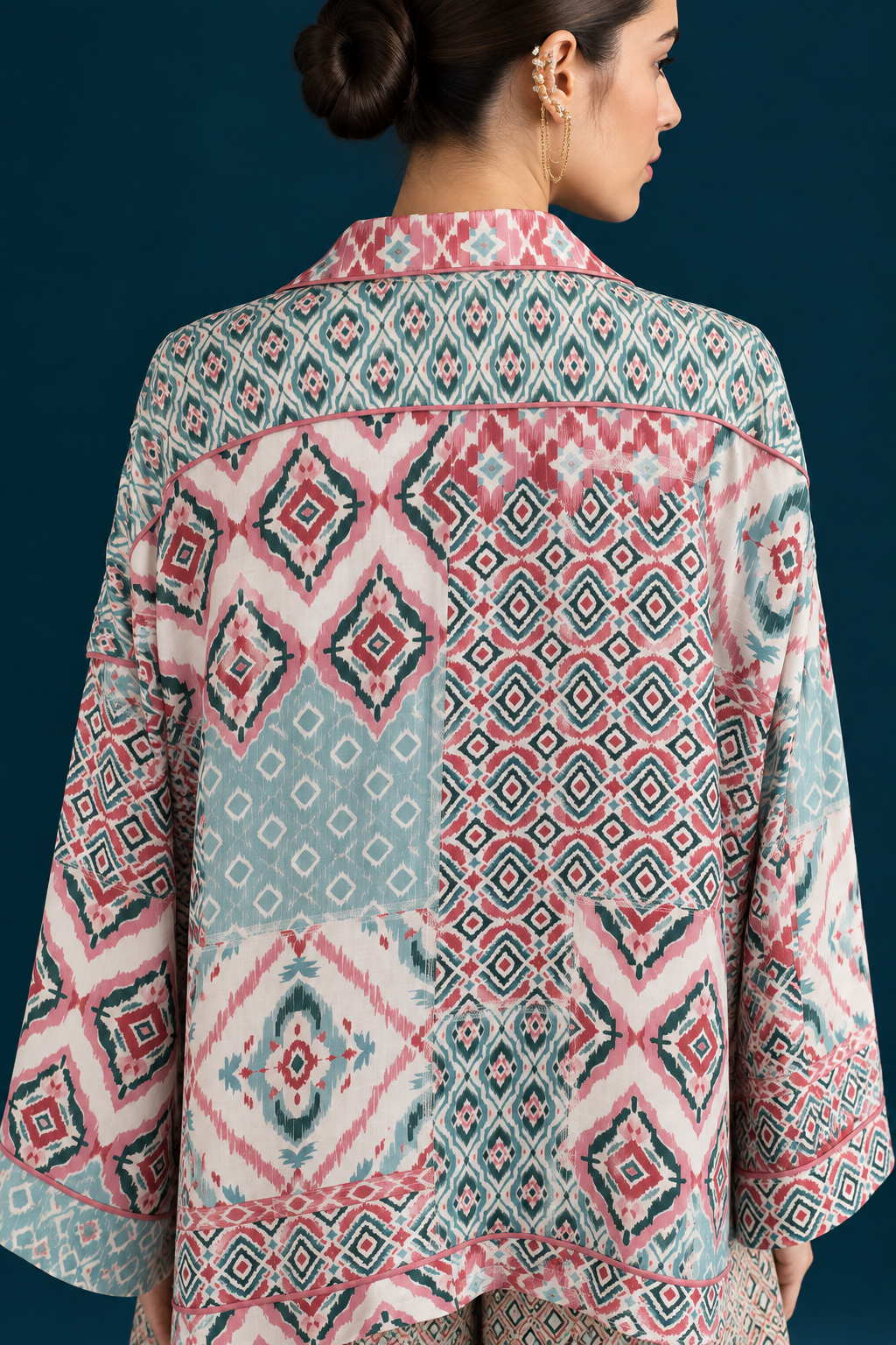 Rangrez Ikat-inspired top and bottom Co-ord set - Mint Blue