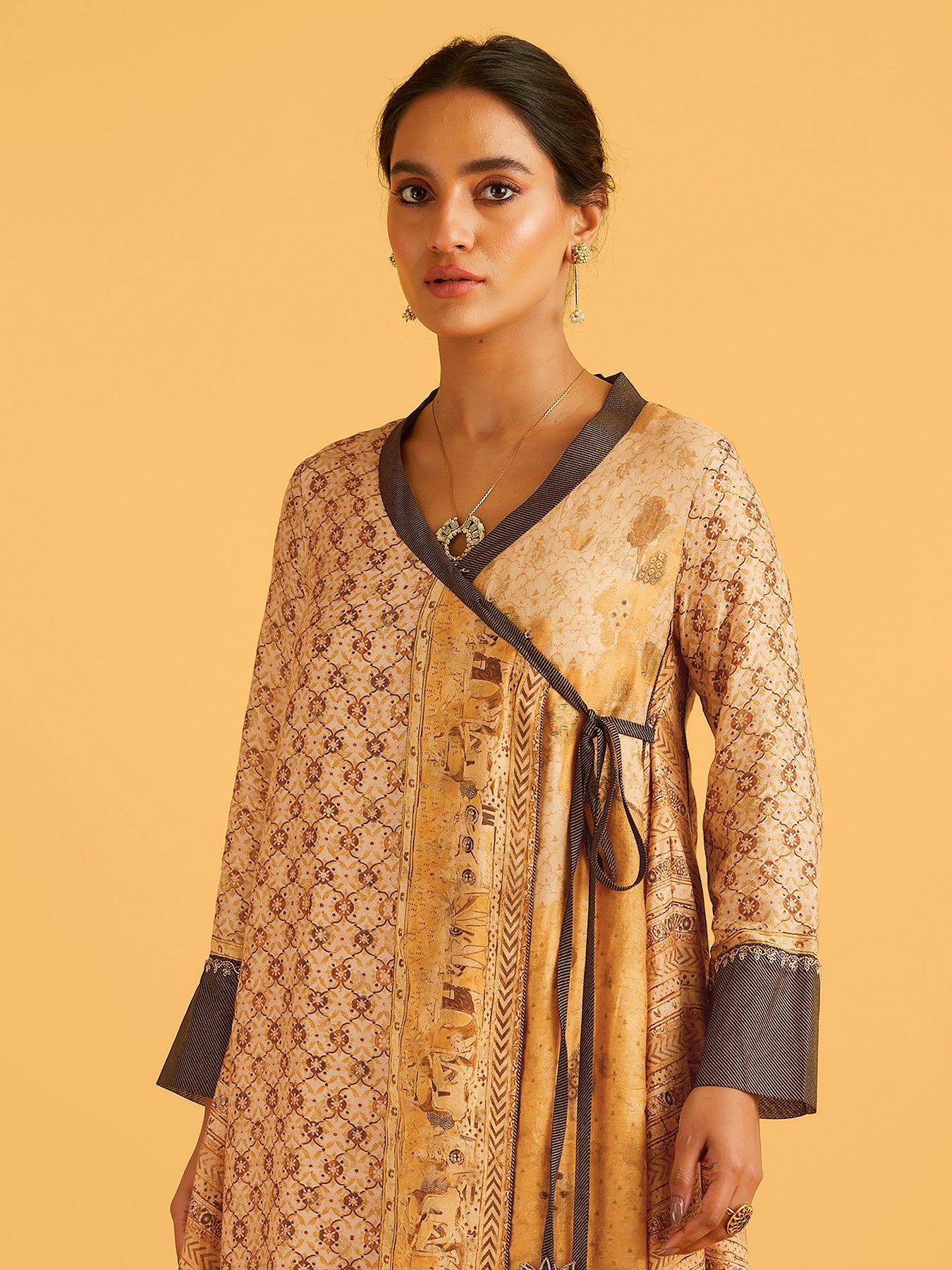 Orchha Light Brown Angrakha Kurta Set