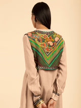 Twin Town Beige Shirt Top with Green Jacket