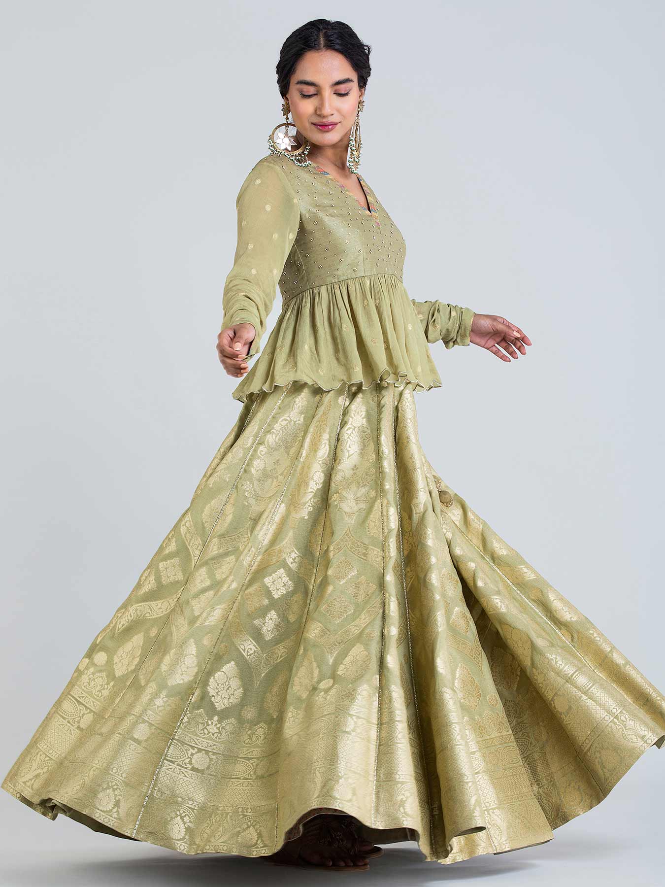 Vayu Zari Olive Lehenga Set with Dupatta