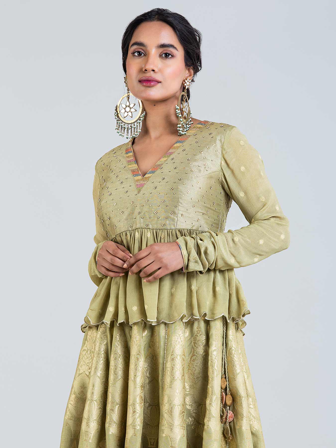 Vayu Zari Olive Lehenga Set with Dupatta
