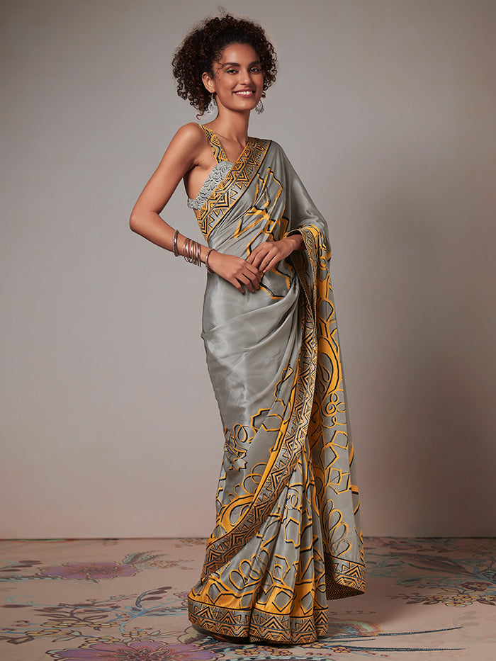 Grey Mosaic Saree | Shop Saundh