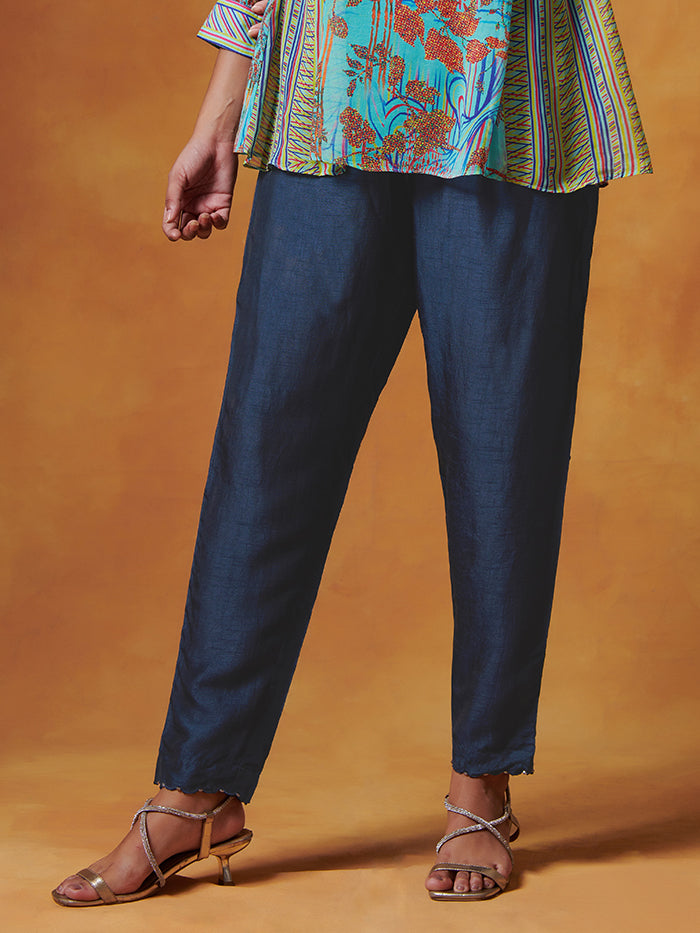 Blue Silk Straight Pants | Shop Saundh