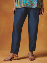 Blue Silk Straight Pants