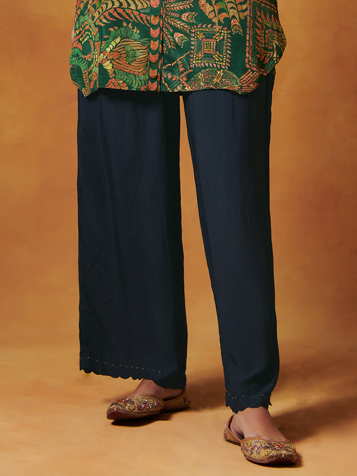 Blue Palazzo Flared Pants | Shop Saundh