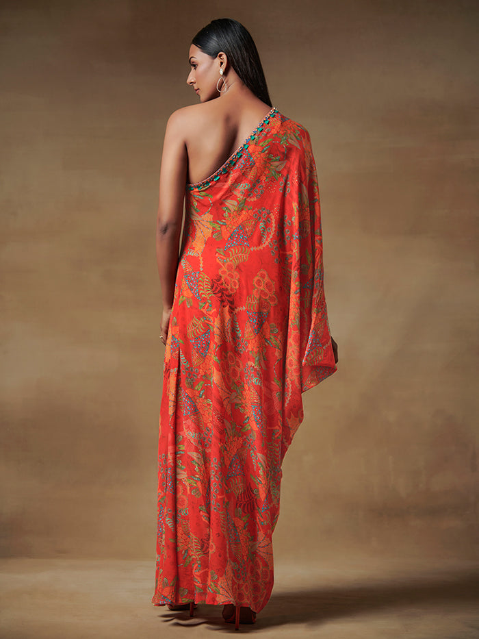 One Shoulder Long Kaftan Dress with Slit