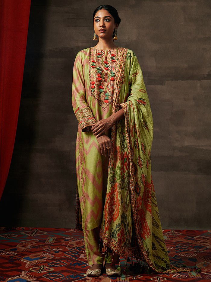 Olive Printed Kurta & Palazzo Set | Shop Saundh