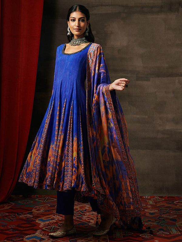Blue Printed Anarkali Set | Shop Saundh