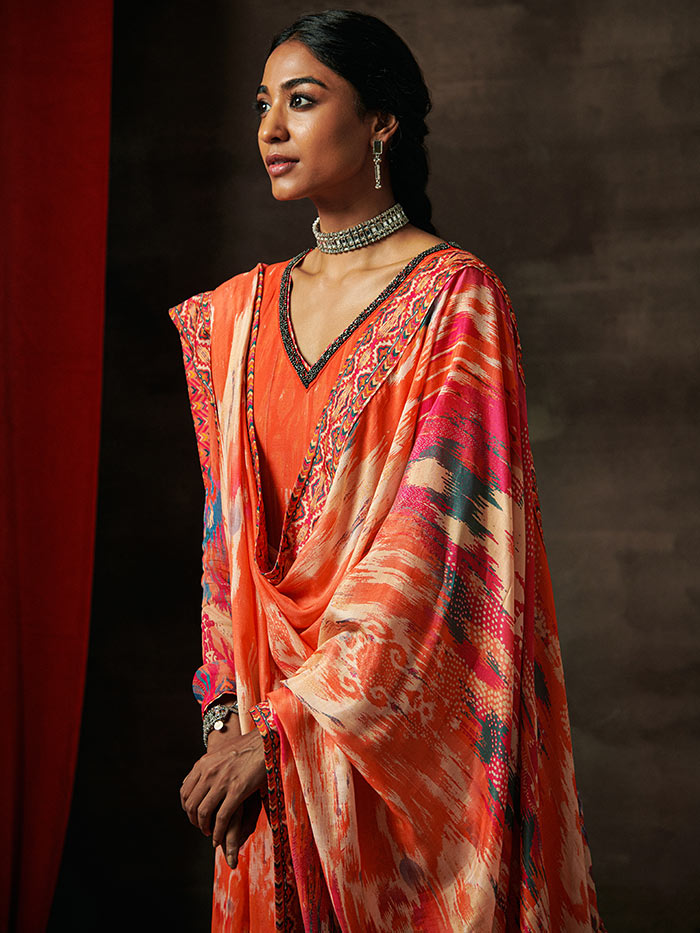 Apricot Printed Anarkali Set | Shop Saundh