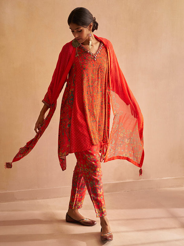 Red Printed Tunic Set | Shop Saundh