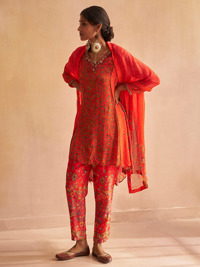 Red Printed Tunic Set | Shop Saundh