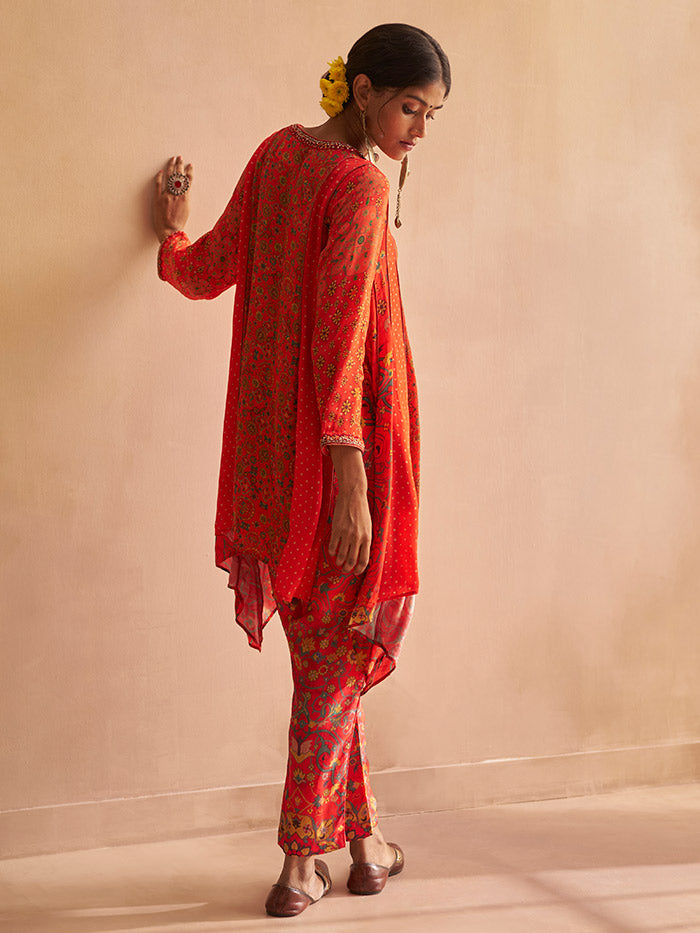 Red Printed Tunic Set | Shop Saundh