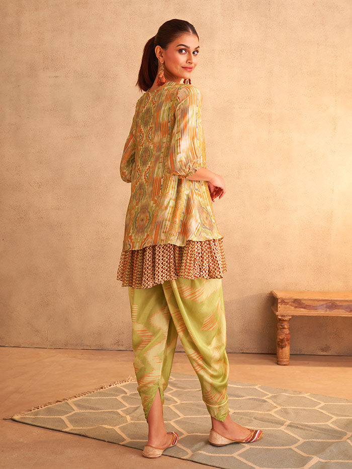 Olive Printed Kurta & Dhoti Set | Shop Saundh