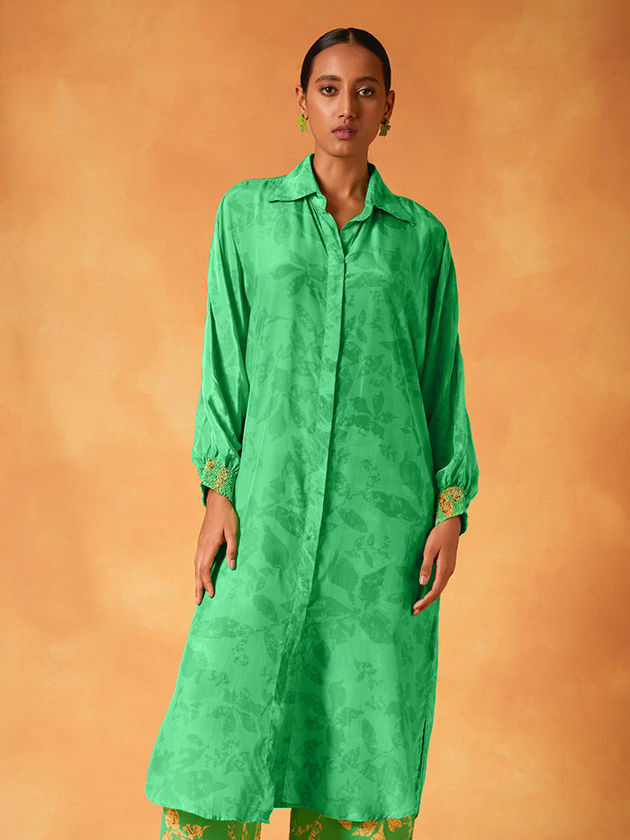 Green Printed Shirt Tunic | Shop Saundh