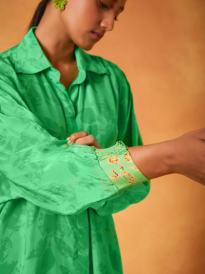 Green Printed Shirt Tunic | Shop Saundh