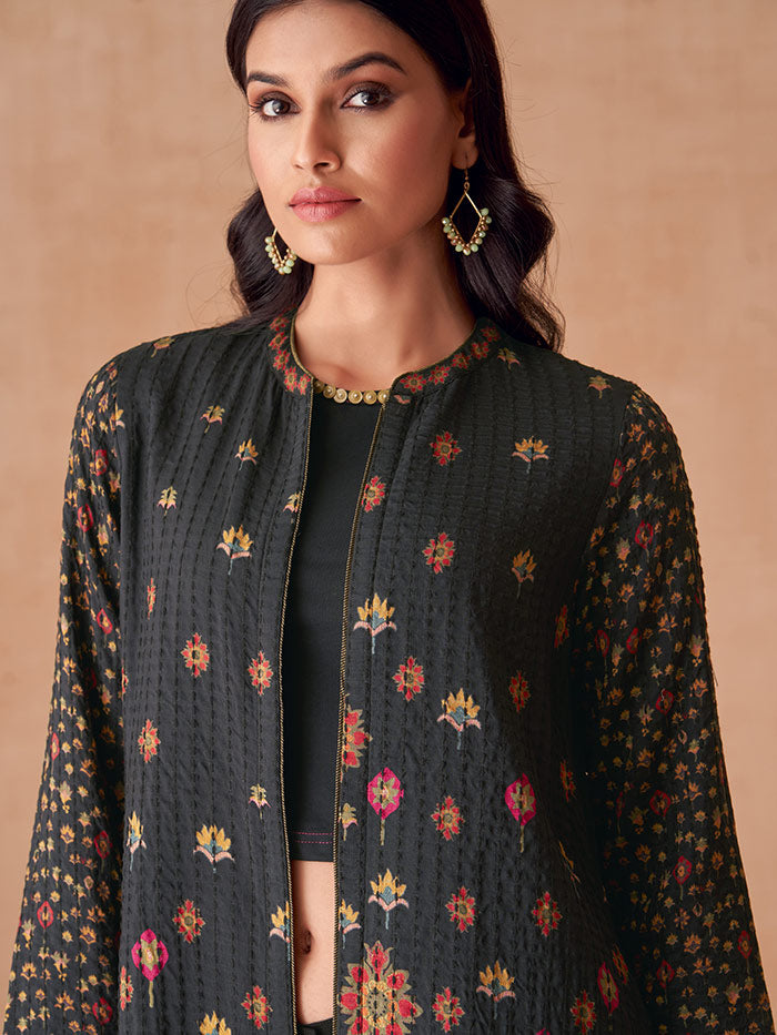 Black Printed Jacket | Shop Saundh