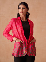 Meher Blazer | Shop Pink Printed Blazer by Saundh