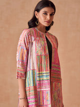 Pink Printed Kantha Jacket | Shop Saundh
