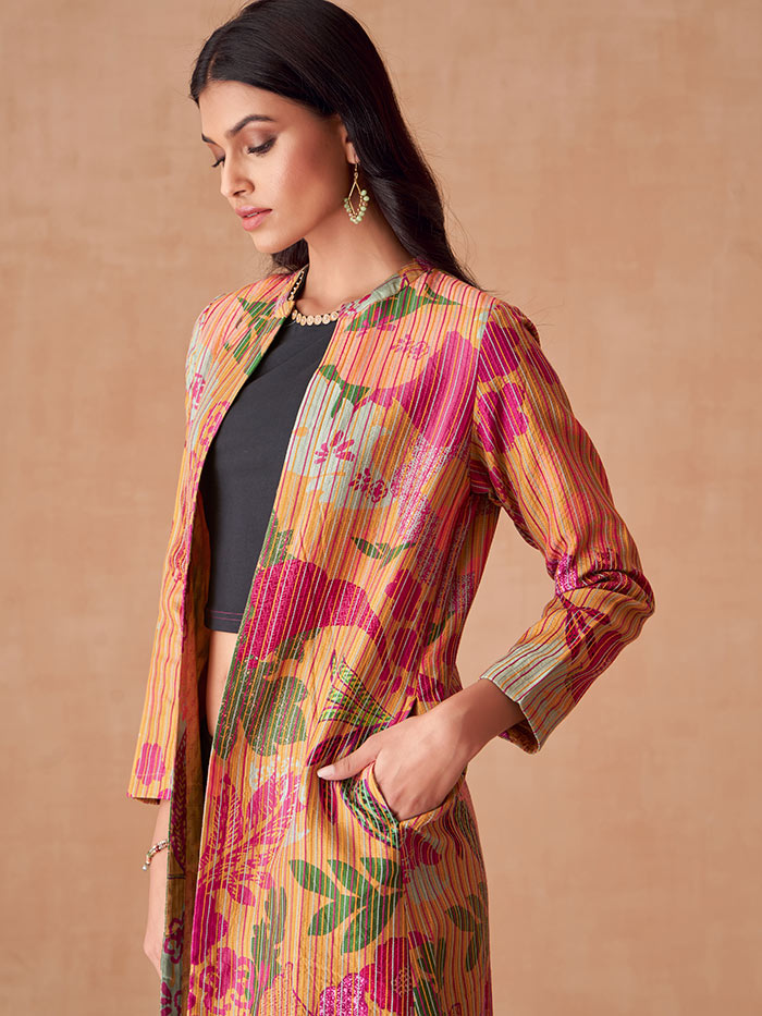 Brown Printed Jacket | Shop Saundh