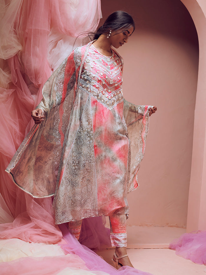 Pink and Grey Kurta Set | Shop Saundh