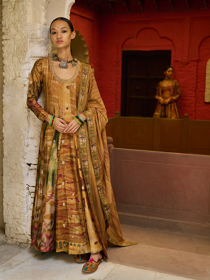 Khom Mustard Yellow Anarkali Kurta Set with Dupatta