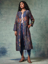 Khom Blue Jacket with Kantha Embroidery