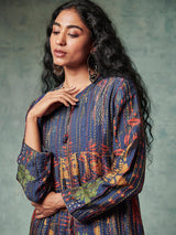 Khom Blue Jacket with Kantha Embroidery
