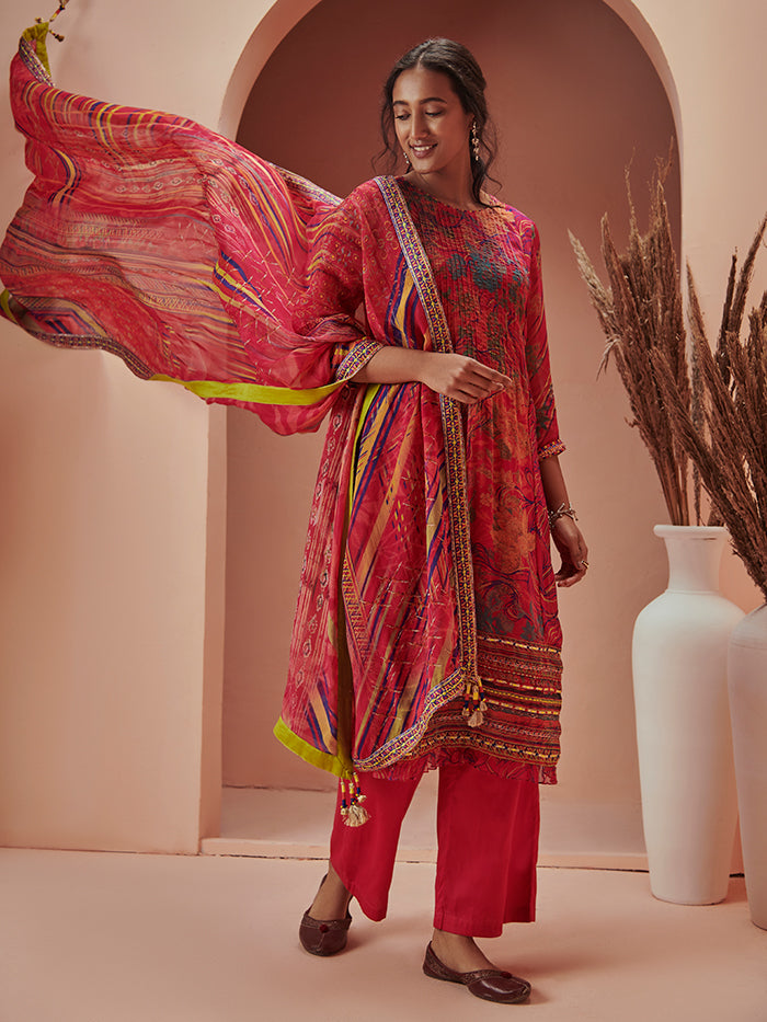 Pink Kurta Set with Dupatta | Shop Saundh