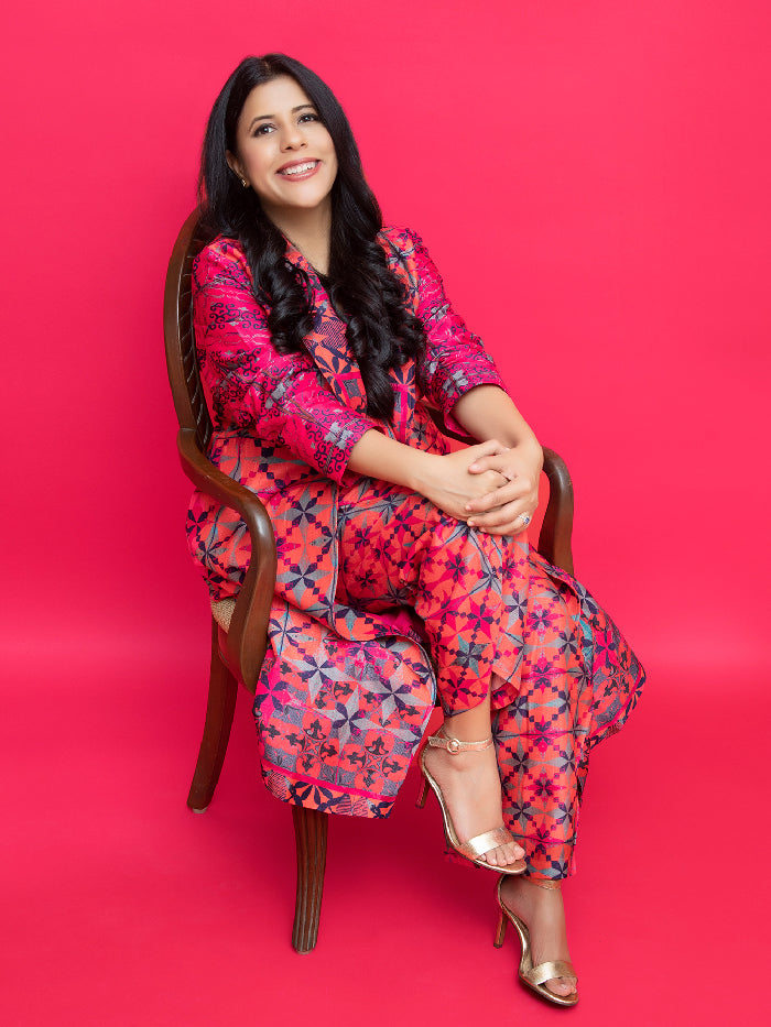Power Pink Geometric Co-Ord Jacket Set